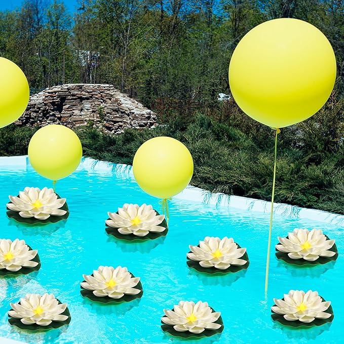 LACGO 24 PCS Water Activated Floating Lights - 6'' Waterproof Floating Lotus Light Battery Operated Artificial Floating Flowers for Pool Wedding Anniversary Garden Decoration(6 Inch, White)
