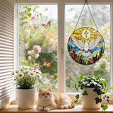 Stained Glass Cross Pigeon Suncatcher Window Hanging, Religious Sun Catchers Indoor Window, Suncatchers for Windows Hanging, Home Garden Decor Glass Panel, Easter Faith Christian Gifts for Women Men