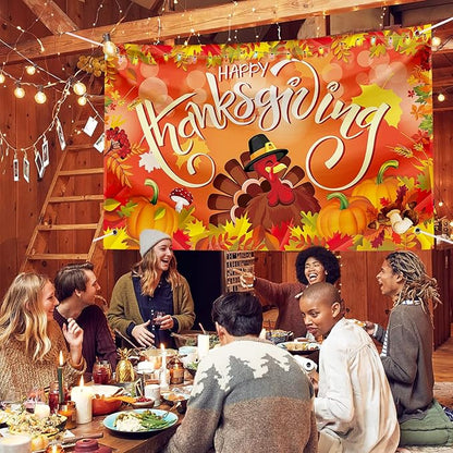 Large Thanksgiving Banner Decorations Outdoor 72x44 Inch,Turkey Maple Leaf Pumpkin Decorations Gifts for Indoor Home House Decor Party Supplies,Yard Sign Background for Photography
