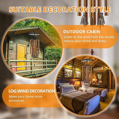 BWINKA Chinese Traditional Retro 8 Tubes 5 Bells Bronze Yard Garden Outdoor Living Wind Chimes 60cm