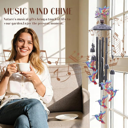Hummingbird Wind Chimes for Outside - Waterproof Metal Windchimes Indoor Outdoor Patio Garden Yard Backyard Balcony Porch Hanging Decor Birthday Gift for Women Men Mom Grandma Wife Friends