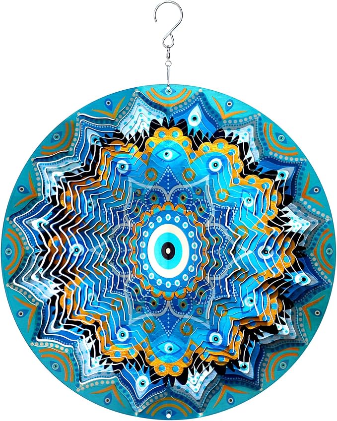 Aoedelyart Wind Spinners Outdoor Mandala Peacock Blue Eye‌,12In Stainless Steel Wind Spinner Hanging Garden Decor,Garden Gifts for Women,Men,Mother,Father,Wind Sculptures 3D Kinetic Yard Art Ornament