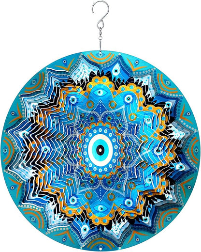 Aoedelyart Wind Spinners Outdoor Mandala Peacock Blue Eye‌,12In Stainless Steel Wind Spinner Hanging Garden Decor,Garden Gifts for Women,Men,Mother,Father,Wind Sculptures 3D Kinetic Yard Art Ornament