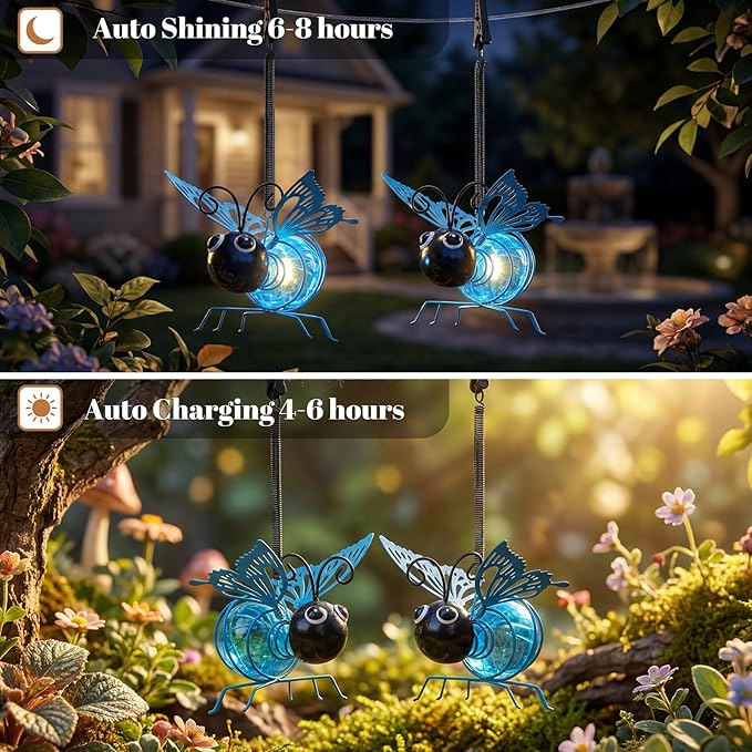 Calenzana Blue Butterfly Outdoor Solar Garden Light, Waterpoof Hanging Solar Light for Yard Patio Backyard Porch, Gifts for Women Mom Grandma