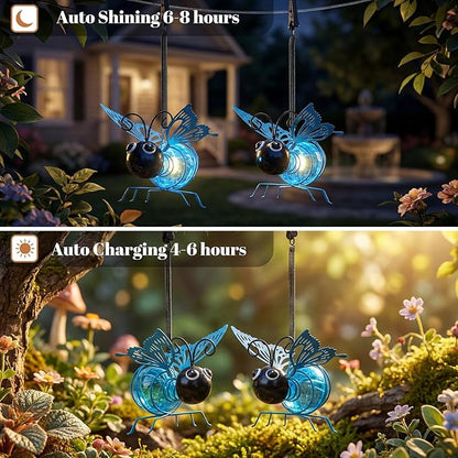 Calenzana Blue Butterfly Outdoor Solar Garden Light, Waterpoof Hanging Solar Light for Yard Patio Backyard Porch, Gifts for Women Mom Grandma