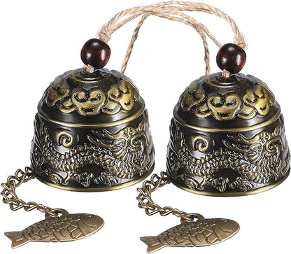 Chuangdi 2 Pcs Fengshui Bell Vintage Dragon Bell Fengshui Wind Chimes Good Luck Hanging Supplies for Home Garden Good Luck Blessing Patio Yard Indoor Outdoor Front Door Decorations(Dragon)