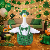 Watayo 4 Pcs/Set St. Patrick's Day Porch Goose Outfits, Lawn Goose Statue Green Plaid Costume, Irish Green Garden Goose Clothes Dress Hat and Bead Necklaces for 23" High Statue Patio Yard Decor