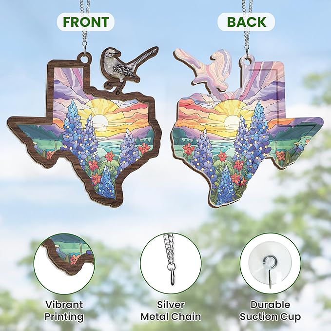 FLAGWIX Texas Suncatchers Decorations - Double Layered Window Suncatcher Hanging Ornament 8 in - Texas Western Gifts for Women Men, Mockingbird Sun Catchers Indoor Garden Decor, Gifts for Texans