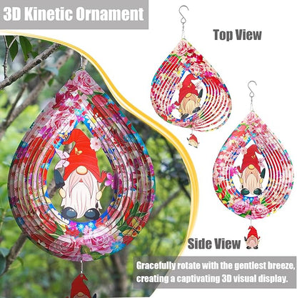 Gardener Gnome Pink Wind Spinners for Yard and Garden,12 Inch 3D Stainless Steel Hanging Kinetic Yard Art Wind Sculpture, Kinetic Art Garden Decor for Christmas Outdoor & Indoor