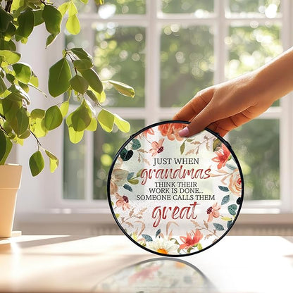 Great Grandma Flower Suncatchers Stained Glass Window Hanging, Great Grandma Gifts Sun Catchers Indoor Window Glass Round Wall Decor, 7.9x7.9in