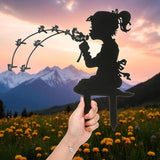 Girl Metal Dandelion Garden Stake – Dandelion Silhouette Sculpture Installation for Simple Balcony Decoration Scene, Outdoor Lawn Patio Yard Home Art Decor Figurines, Large Statues and Sculptures