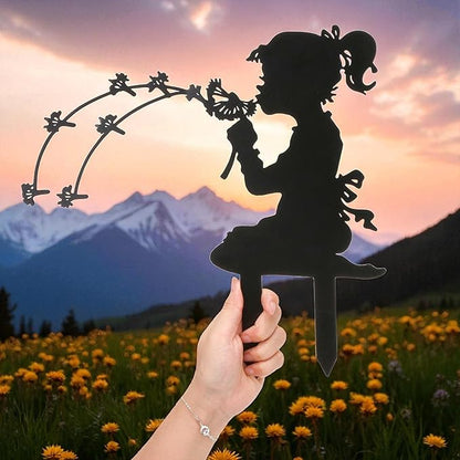 Girl Metal Dandelion Garden Stake – Dandelion Silhouette Sculpture Installation for Simple Balcony Decoration Scene, Outdoor Lawn Patio Yard Home Art Decor Figurines, Large Statues and Sculptures
