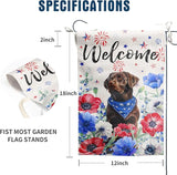 4th of July Chocolate Lab Garden Flag Red White Blue Floral Labrador Dog Yard Flags Small Memorial Independence Day Banner 12x18 Double Sided for Outside Outdoor Patriotic Decor