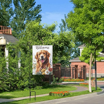 Golden Retriever With Floral Garden Flags 12×18 Inch Double Sided Decorative Yard Banner Seasonal Flag for Outdoor Outside Decor