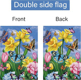 Louise Maelys Spring Garden Flag 28x40 Double Sided Vertical, Burlap Large Butterfly Floral Flower Welcome Yard House Outside Outdoor Summer Decoration