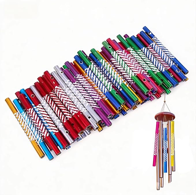 NUOBESTY 80Pcs Wind Chime Tubes for DIY Crafts, Colorful Metal Windchime Pipe Replacement Parts Kit, Mini Hanging Ornament Maker for Kids Home Garden Outdoor Decor (8 Colors)