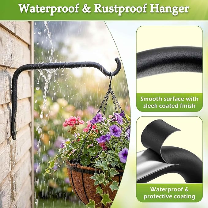 Lifyzoon Durable Plant Hangers Brackets: 2 Pack 12 Inch Outdoor Metal Hanging Plant Brackets - Rustproof Wall Hooks for Hanging Flower Basket Bird Feeders Wind Chimes and Lanterns
