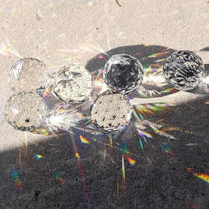 20pcs DIY Crystal Prism Suncatcher for Windows Hanging, 20mm Clear Glass Crystal Sun Catcher Beads Pendants Maker Balls for Indoor Outdoor Garden Feng Shui Home Decor Rose Red