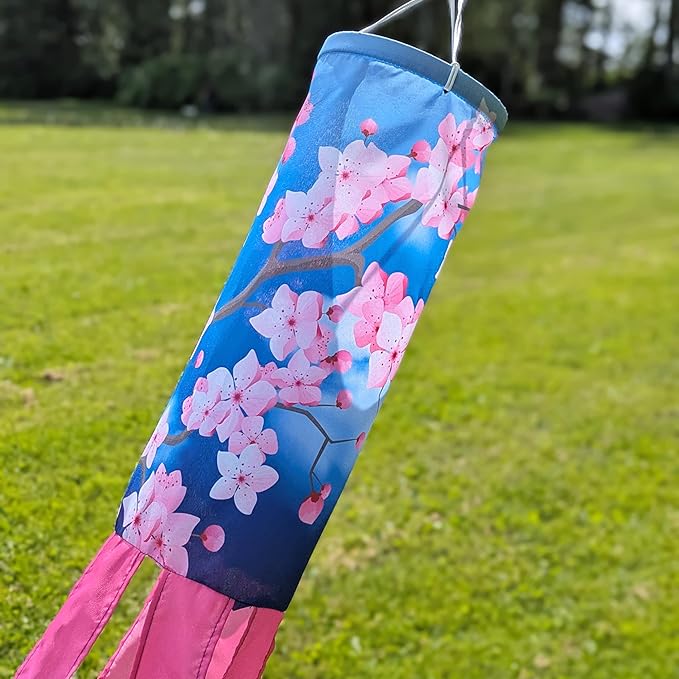Madrona Brands Spring Cherry Flowers Windsock for Outside 60 Inch | Durable Outdoor Decorative Hanging Wind Sock Flag | Yard, Garden, Patio