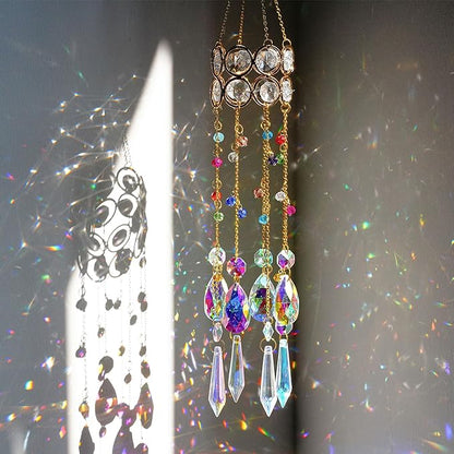 HDCRYSTALGIFTS 14.5'' Length Crystal Suncatchers, Hanging Crystals Sun Catcher with Colorful Beads Chain Rainbow Maker for Window Indoor Outdoor Home Office Garden Decoration