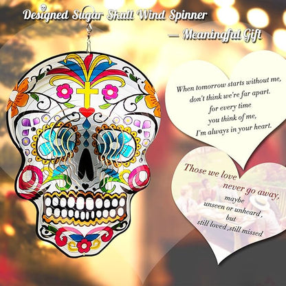 Fonmy Kinetic 3D Metal Garden Wind Spinner Unique Gifts Outdoor Decorations Quality Hanging Ornament for Home and Garden 12inch Mandala Silver Sugar Skull Wind Spinners