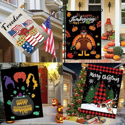 Seasonal Garden Flags Set of 12 Double Sided 28 x 40 Inch Yard Flags, Large House Flags for Outside, Fall Winter Halloween Christmas Outdoor Flags, Holiday Garden Flags for All Seasons