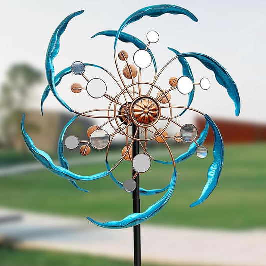 360° Outdoor Wind Spinner, Wind Sculpture Spinner with Metal Stake, Yard Art Decor for Patio, Lawn & Garden (Mirror Style)