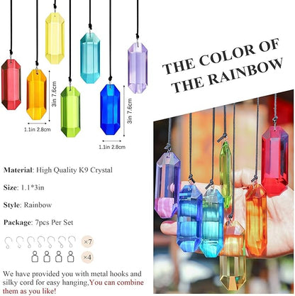 HDCRYSTALGIFTS 7pcs Crystal Suncatcher Prisms 3'' Sun Catchers Indoor Window Rainbow Prism Suncatcher Hanging for Home Garden Decor,Glass Ornaments for Christmas Tree