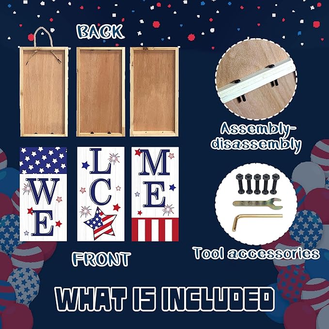 Patriotic 4th of July Welcome Sign for Front Porch, 250th Anniversary Memorial Day Wooden Porch Sign For Outdoor Patio, USA American Flag Standing Yard Sign Summer Door Signs for Garden Wall