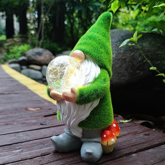 Solar Gnomes Statue Garden Decor -Gnomes Lover Gifts, with Gazing Solar LED Lights Ball Gnomes Decoration for Garden Yard Patio Lawn Balcony - Gifts for Mom Grandma