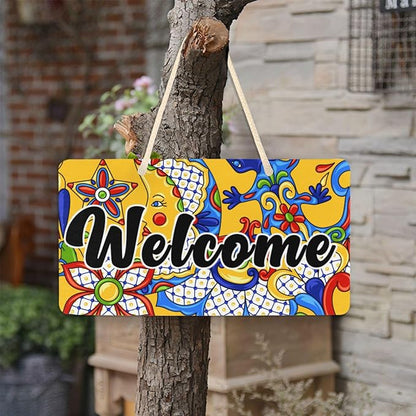 Kigai Welcome Sign Mexican Talavera Front Door Sign, Waterproof Wall Hanging Plaque for Housewarming, Farmhouse Porch Yard Garden Home Decor, 11 x 6 Inch