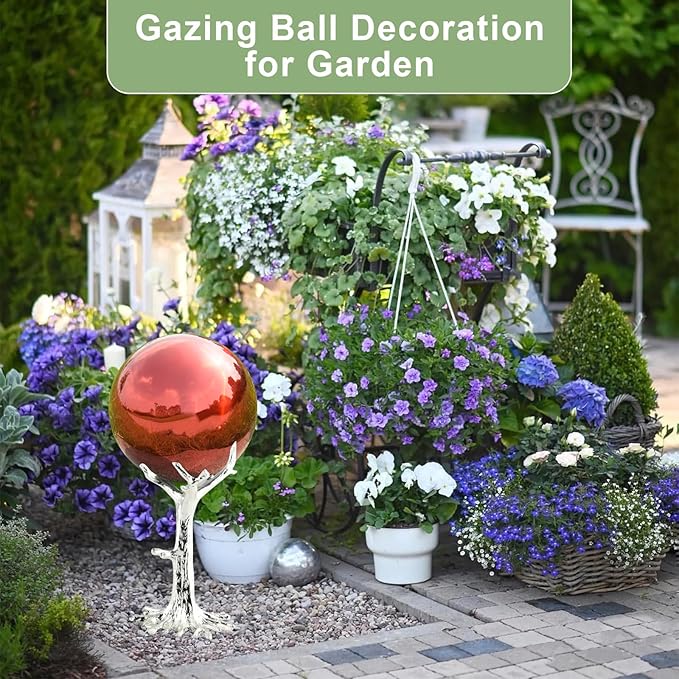 Nerien 8 Inch Gazing Ball, Stainless Steel Garden Mirror Globe, Polished Ornament Sphere, Hollow Floating Reflective Hemisphere, Home Outdoor Pond Housewarming Swimming Pool Decoration Gift, Red