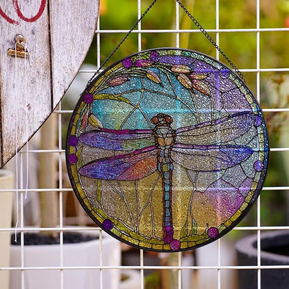 Dragonfly Stained Glass Suncatcher Artistic Window Hanging,7.8” Hand-Painted Glass Panel Wall Home Decor,Gift for Women Garden Decor Suncatcher (Dragonfly)