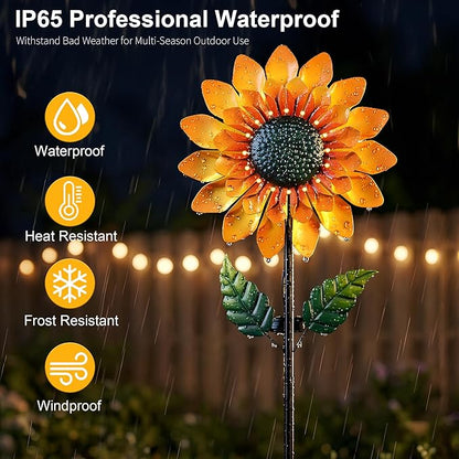 Sunflower Solar Wind Spinners for Yard and Garden - 52" Metal Windmill Ligths with LED Wind Sculptures with Stake for Lawn Patio Decor