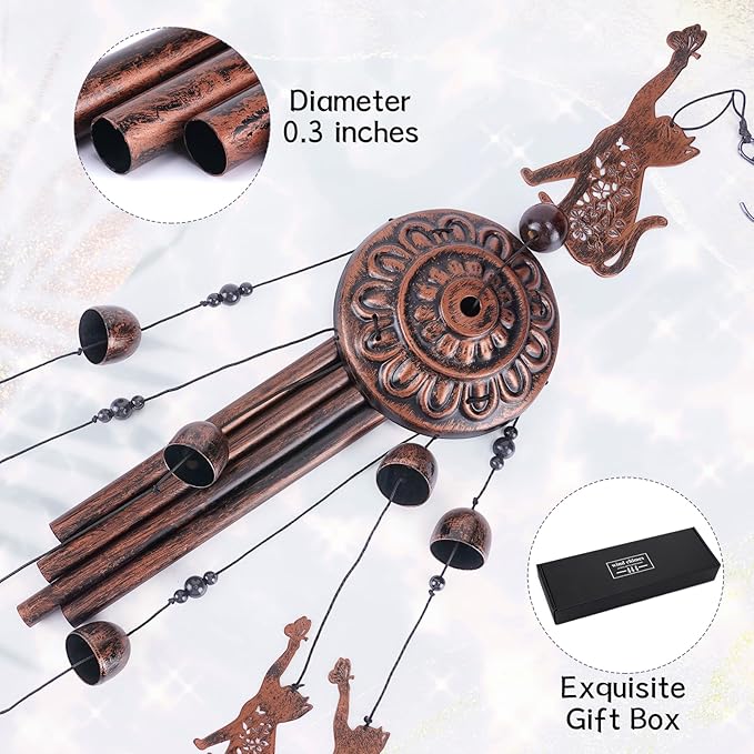 Cat Gift Wind Chimes for Outside, Pet Metal Windchimes Cat Lover Gift for Women Men, Sympathy Memorial Gifts for Garden Decor Outdoor Memorial Housewarming Birthday Festival Gifts Front Yard Decor