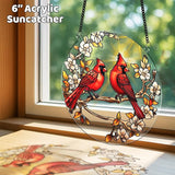 2 Cardinal Butterfly Acrylic Suncatchers, 6" Suncatchers for Window Hanging Indoor, Art Decor for Home, Garden, Housewarming, Gift for Mom, Grandma, Women, Friend, Bird Lover SCB-A6-B3