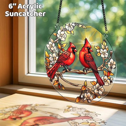 2 Cardinal Butterfly Acrylic Suncatchers, 6" Suncatchers for Window Hanging Indoor, Art Decor for Home, Garden, Housewarming, Gift for Mom, Grandma, Women, Friend, Bird Lover SCB-A6-B3