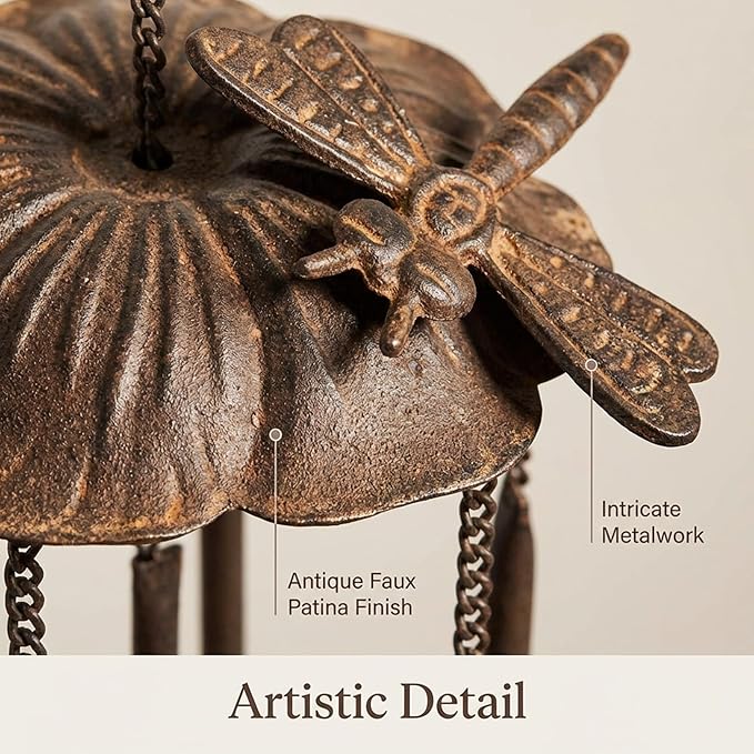 Anderson's Dragonfly Wind Chimes, Antique Metal Outdoor Decor for Garden, Patio, Porch, or Memorial Gift, 30" Soothing Sound, Faux Patina Finish, No Assembly, Great for Relaxation & Meditation