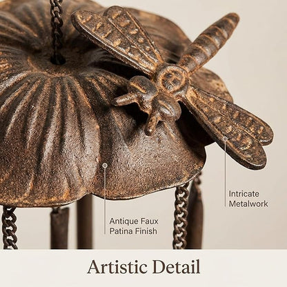 Anderson's Dragonfly Wind Chimes, Antique Metal Outdoor Decor for Garden, Patio, Porch, or Memorial Gift, 30" Soothing Sound, Faux Patina Finish, No Assembly, Great for Relaxation & Meditation
