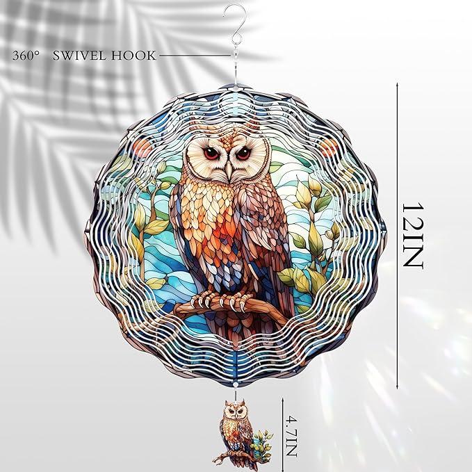 Owl Wind Spinners Outdoor - 3D Metal Garden Hanging Decor Kinetic Spinning Yard Art Ornaments Indoor Home Sculpture Patio Backyard Decoration Christmas New Year Gifts for Women Mom Grandma
