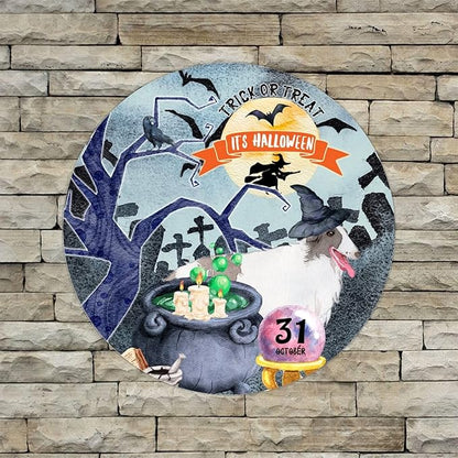 Retro Metal Sign 12"x12",Happy Halloween Scary Night Grave Witch Bats Trick Or Treat Dog Aluminum Tin Metal Sign for Home Living Room Bedroom Garden Farm Patio Decor Wall Art Poster