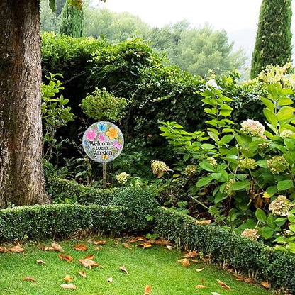 Welcome to My Garden Stepping Stone Outdoor, Butterfly Flower Stone Statue for Garden, Funny Stepping Stone for Yard, Balcony, Patio, Lawn Decorative, Spring in Garden Collection (Butterflies)