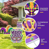 10 Pieces Mardi Gras Decorations Outdoor Yard Garden Porch Sign - Large Festive Mask, Jester, Crown, Drum, and Hat Masquerade Design Signs with Stakes for Outside Carnival Patio Pathway Lawn Decor