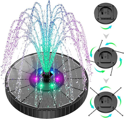 SZMP 3.5W Glass Solar Fountain with Swivel-Out Fixed Rods, Solar Bird Bath Fountains with LED Lights and 2000mAh Battery, 7 Nozzles, Outdoor Solar Water Fountain Pump for Garden, Pool, Pond (Black)