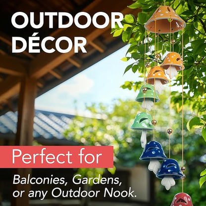 Wiosi Mushroom Wind Chimes for Outside Garden Decor - Mushroom Ornaments Piece - Ceramic Windchimes Outdoors - Indoor Bell Wind Chimes - Perfect Small Ornament for Garden Lovers