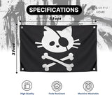 3x5 Feet Pirate Cat Skull and Crossbone Home Polyester Flags with 4 Brass Grommets - Decorative Home Fall Single Sided Flags for Infoor or Outdoor - Garden Yard Porch Patio Banner for Decor