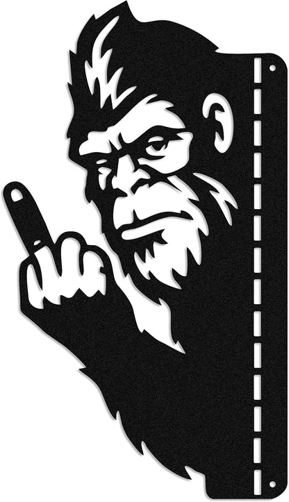 Black Middle Finger Bigfoot Peeping Animal Metal Sign, Bigfoot Yard Decor Outdoor Metal Wall Art, Sasquatch Fence Art Peeking Middle Finger Animal Sign for Garden Patio Tree and House
