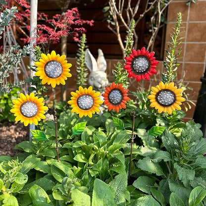 2 Pack Metal Sunflowers Decorative Garden Stakes, 29.5 Inch Outdoor Garden Decor Shaking Head Yard Stakes, Metal Flowers Outdoor Courtyard Art Lawn Terrace Decoration