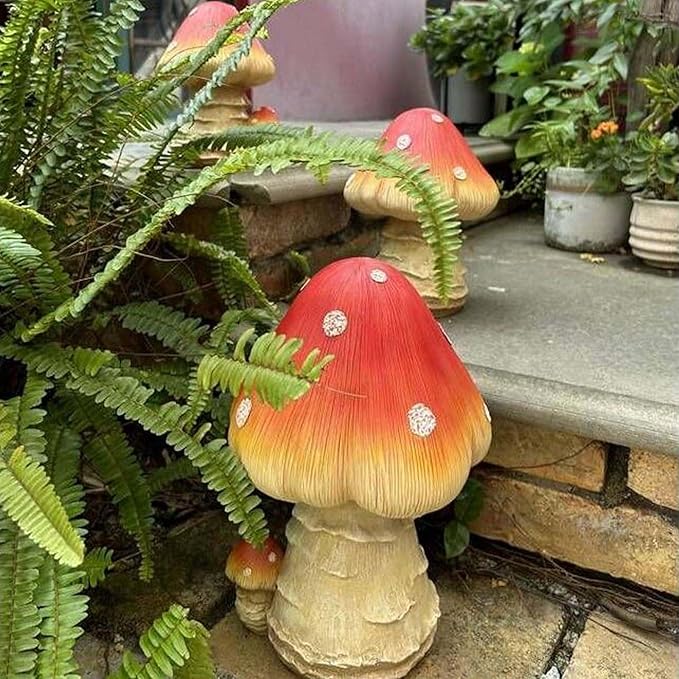 Mushroom Decor Fairy Garden Accessories - Outdoor Garden Decor 3pcs Mushrooms Ornament for Garden Decoration Garden Gnome's Favorite Mushroom Statues (3pcs Red)