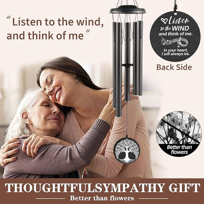 Sympathy Wind Chimes Loss Loved One, Memorial Gift for Loss of Mother Father Husband Condolence Remembrance, Best Sympathy Gift (Black, 36'')